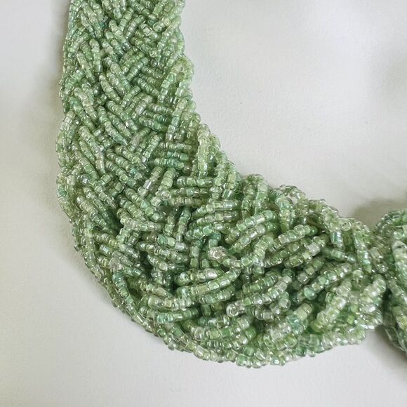 Vintage Mint Green Braided Beaded Collar Necklace Sead Beads Woven BEUTIFUL 1367 - Picture 4 of 8